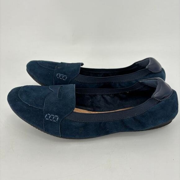 Lands' End Suede Penny Loafer Flat Comfort Shoes Blue Suede Elastic Size 11 - Picture 7 of 11
